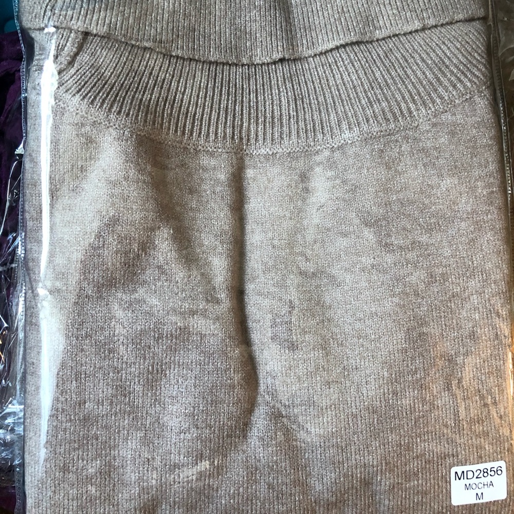 Off Shoulder Foldover Bodycon Sweater Dress Mocha Small - Picture 4 of 4